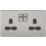 Knightsbridge  13A 2-Gang DP Switched Double Socket Brushed Chrome  with Black Inserts