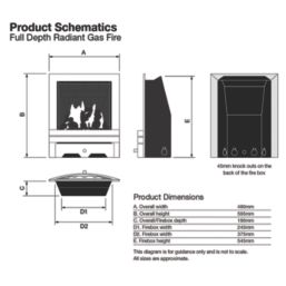 Focal Point Lulworth Stainless Steel Rotary Control Inset Gas Full Depth Fire 480mm x 180mm x 585mm