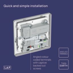 LAP  13A 1-Gang SP Switched Socket + 3A 18W 2-Outlet Type A & C USB Charger Polished Chrome with White Inserts