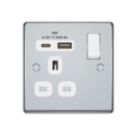 LAP  13A 1-Gang SP Switched Socket + 3A 18W 2-Outlet Type A & C USB Charger Polished Chrome with White Inserts