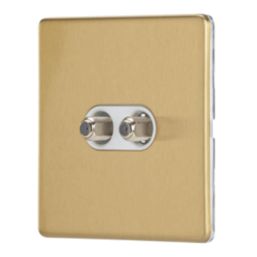 Contactum Lyric 2-Gang F-Type Satellite Socket Brushed Brass with White Inserts