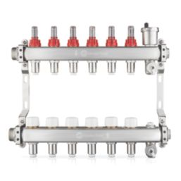 JG Underfloor 6 Port LowFit Heating Manifold Brushed Steel