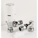 Danfoss RAS-D² 10/15mm x 1/2" White/Chrome Angled & L/S Traditional Thermostatic Radiator Valve & Lockshield