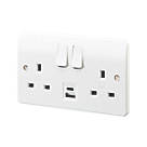 MK Logic Plus 13A 2-Gang DP Switched Socket + 3A 15.5W 2-Outlet Type A & C USB Charger White