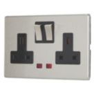 Contactum Lyric 13A 2-Gang DP Switched Socket Outlet Brushed Steel with Neon with Black Inserts