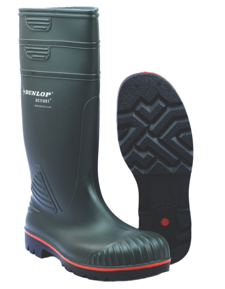 Dunlop Acifort Safety Wellies Green Size 10 Screwfix