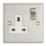 Contactum Iconic 13A 1-Gang DP Switched Socket Outlet Brushed Steel  with White Inserts