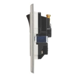 Contactum Iconic 13A 1-Gang DP Switched Socket Outlet Brushed Steel  with White Inserts