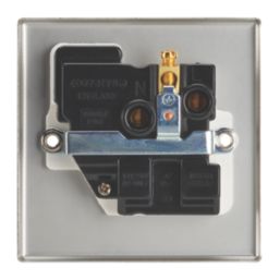 Contactum Iconic 13A 1-Gang DP Switched Socket Outlet Brushed Steel  with White Inserts