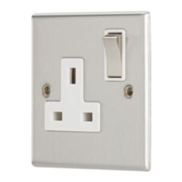 Contactum Iconic 13A 1-Gang DP Switched Socket Outlet Brushed Steel  with White Inserts