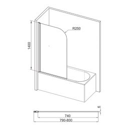 Semi-Framed Chrome Bath Screen Reversible 800mm x 1400mm