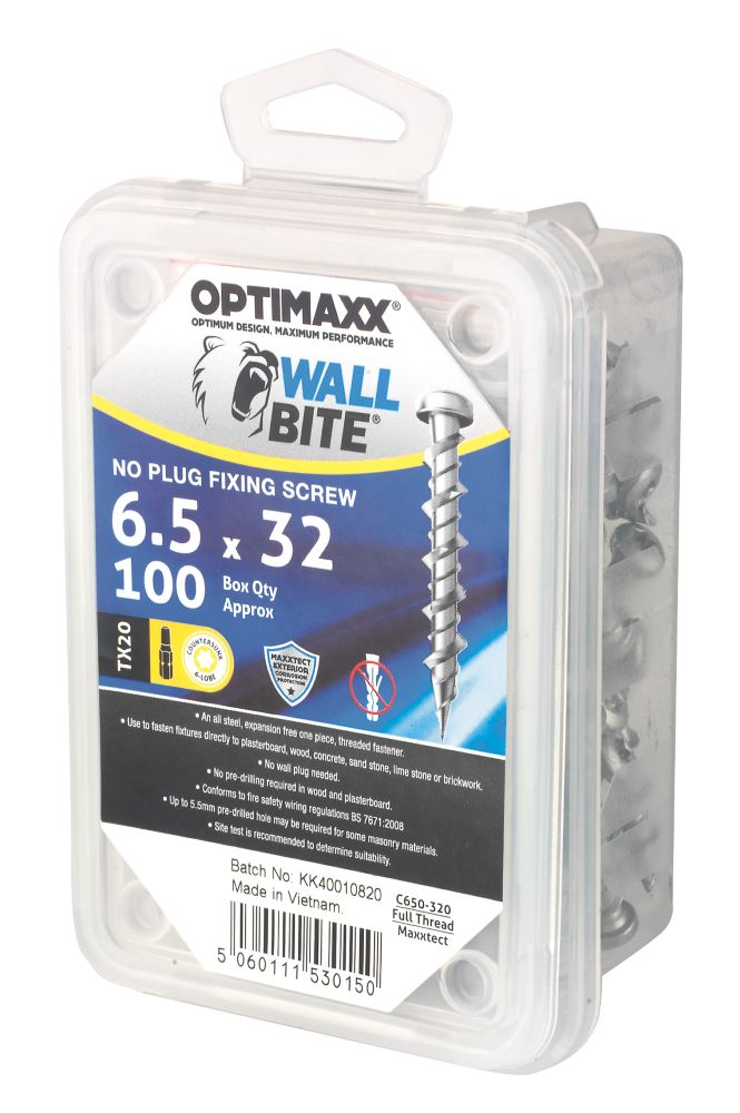 optimaxx-tx-raised-self-tapping-masonry-screws-6-5mm-x-32mm-100-pack