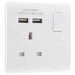 LAP  13A 1-Gang SP Switched Socket + 2.1A 10.5W 2-Outlet Type A USB Charger White