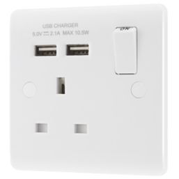 LAP  13A 1-Gang SP Switched Socket + 2.1A 10.5W 2-Outlet Type A USB Charger White