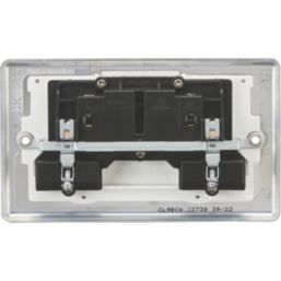 Knightsbridge  13A 2-Gang DP Switched Double Socket Brushed Chrome  with White Inserts