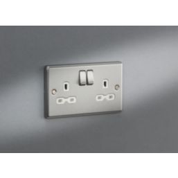 Knightsbridge  13A 2-Gang DP Switched Double Socket Brushed Chrome  with White Inserts