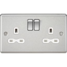 Knightsbridge  13A 2-Gang DP Switched Double Socket Brushed Chrome  with White Inserts