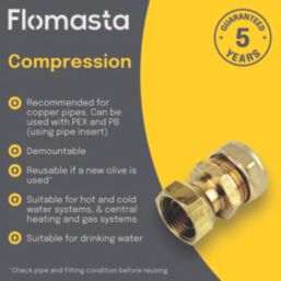 Flomasta  Brass Compression Straight Tap Connector 22mm x 3/4"