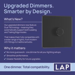 LAP  1-Gang 2-Way LED Dimmer Switch  Matt Black with Colour-Matched Inserts