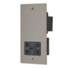 Contactum Iconic 2-Gang Dual Voltage Shaver Socket 115 - 230V Brushed Steel with Black Inserts