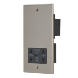 Contactum Iconic 2-Gang Dual Voltage Shaver Socket 115 - 230V Brushed Steel with Black Inserts