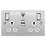 LAP  13A 2-Gang SP Switched Wi-Fi Extender Socket + 2.1A 1-Outlet Type A USB Charger Brushed Stainless Steel with White Inserts