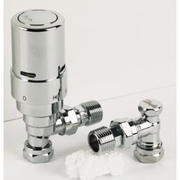 Danfoss RAS-D² 10/15mm x 1/2" Chrome Angled & L/S Modern Thermostatic Radiator Valve & Lockshield