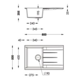 Swirl Erzen 1 Bowl  Black Composite Sink 800mm x 500mm