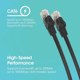 Labgear Black Unshielded RJ45 Cat 6 Patch Lead 3m