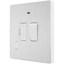 British General Evolve 13A Switched Fused Spur with LED Brushed Steel with White Inserts