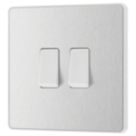British General Evolve 20A 16AX 2-Gang 2-Way Light Switch  Brushed Steel with White Inserts
