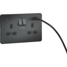 Knightsbridge  13A 2-Gang SP Switched Socket + 4.0A 20W 2-Outlet Type A & C USB Charger Anthracite with Black Inserts