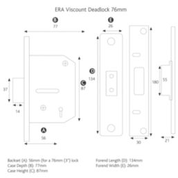 ERA  5 Lever Brass Mortice Deadlock 76mm Case - 56mm Backset