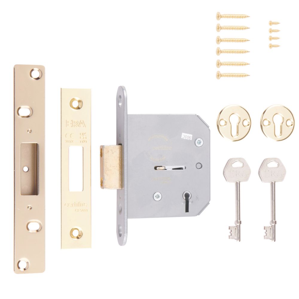 ERA 5 Lever Brass 5-Lever Mortice Deadlock 76mm Case - 56mm Backset ...