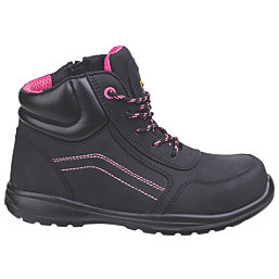 Amblers Lydia Metal Free Womens Lace & Zip Safety Boots Black / Pink Size 6