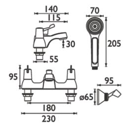 Bristan Lever Chrome 95mm Deck Mounted Dual Control Manual Shower Mixer Tap
