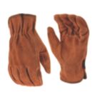 Stanley Split Cowhide Leather Driver Gloves Brown Medium