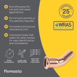 Flomasta  Copper Press-Fit Adapting 45° M-Profile Street Elbows 15mm x 15mm 2 Pack