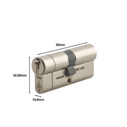 Yale Fire Rated 1 Star 6-Pin Euro Cylinder 40-45 (85mm) Satin Nickel