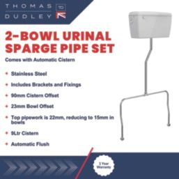 Thomas Dudley Ltd 2-Bowl Urinal Sparge Pipe Set with Automatic Cistern