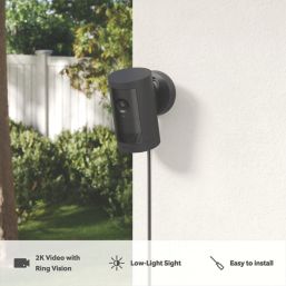 Ring Cam Plus Mains-Powered Black Wired 2K Outdoor Cylinder Smart Camera