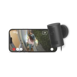 Ring Cam Plus Mains-Powered Black Wired 2K Outdoor Cylinder Smart Camera