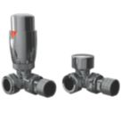 ETAL Danva 15mm x 1/2" Chrome Angled & L/S Modern Thermostatic Radiator Valve & Lockshield