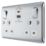 British General Nexus Metal 13A 2-Gang SP Switched Socket + 2.4A 22W 2-Outlet Type A & C USB Charger Polished Chrome with White Inserts