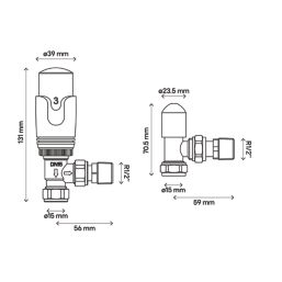 Flomasta  1/2" x 15mm White Angled & L/S Modern Thermostatic Radiator Valve & Lockshield