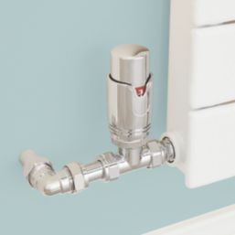 Flomasta  1/2" x 15mm Chrome Straight & L/S Modern Thermostatic Radiator Valve & Lockshield