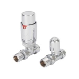 Flomasta  1/2" x 15mm Chrome Straight & L/S Modern Thermostatic Radiator Valve & Lockshield