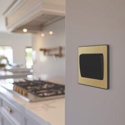 British General Evolve 20A 16AX 1-Gang 2-Way Wide Rocker Light Switch  Satin Brass with Black Inserts