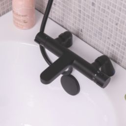 ETAL Orhan Matt Black 40mm Deck Mounted Dual Control Thermostatic Shower Mixer Tap