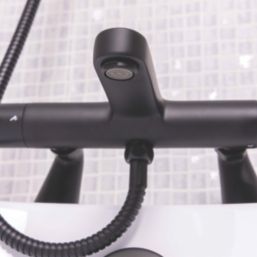 ETAL Orhan Matt Black 40mm Deck Mounted Dual Control Thermostatic Shower Mixer Tap